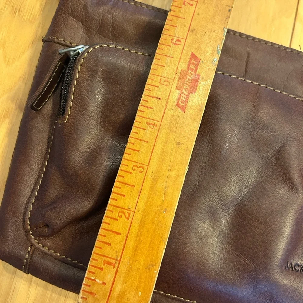 Jack Georges Voyager Brown Leather Front Zip Pocket Crossbody Bag Purse